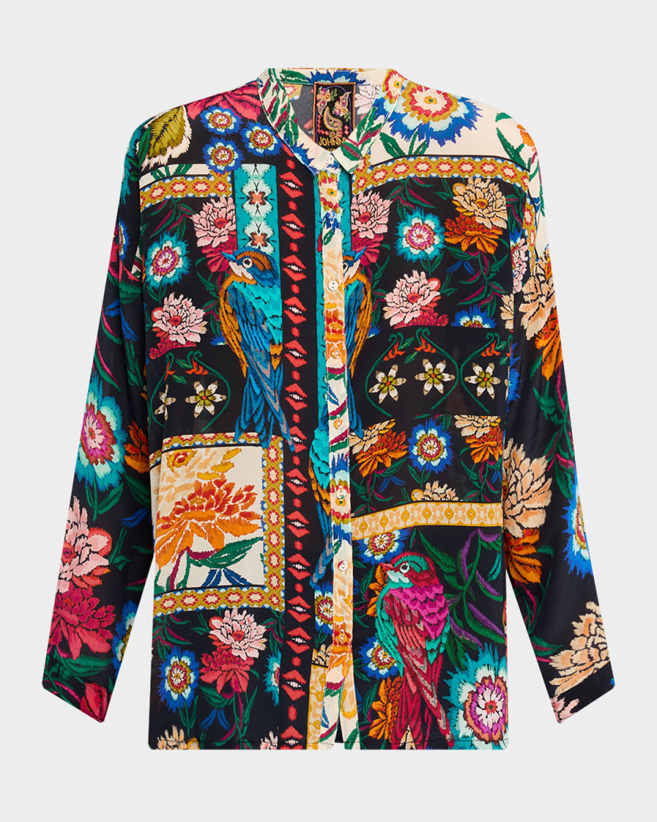 Audrey Oversized Floral-Print Silk Shirt